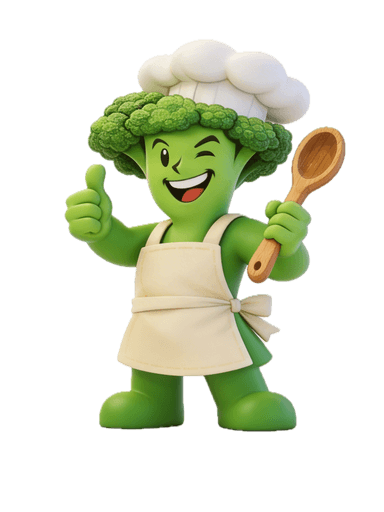 BiteCaddy broccoli chef mascot
